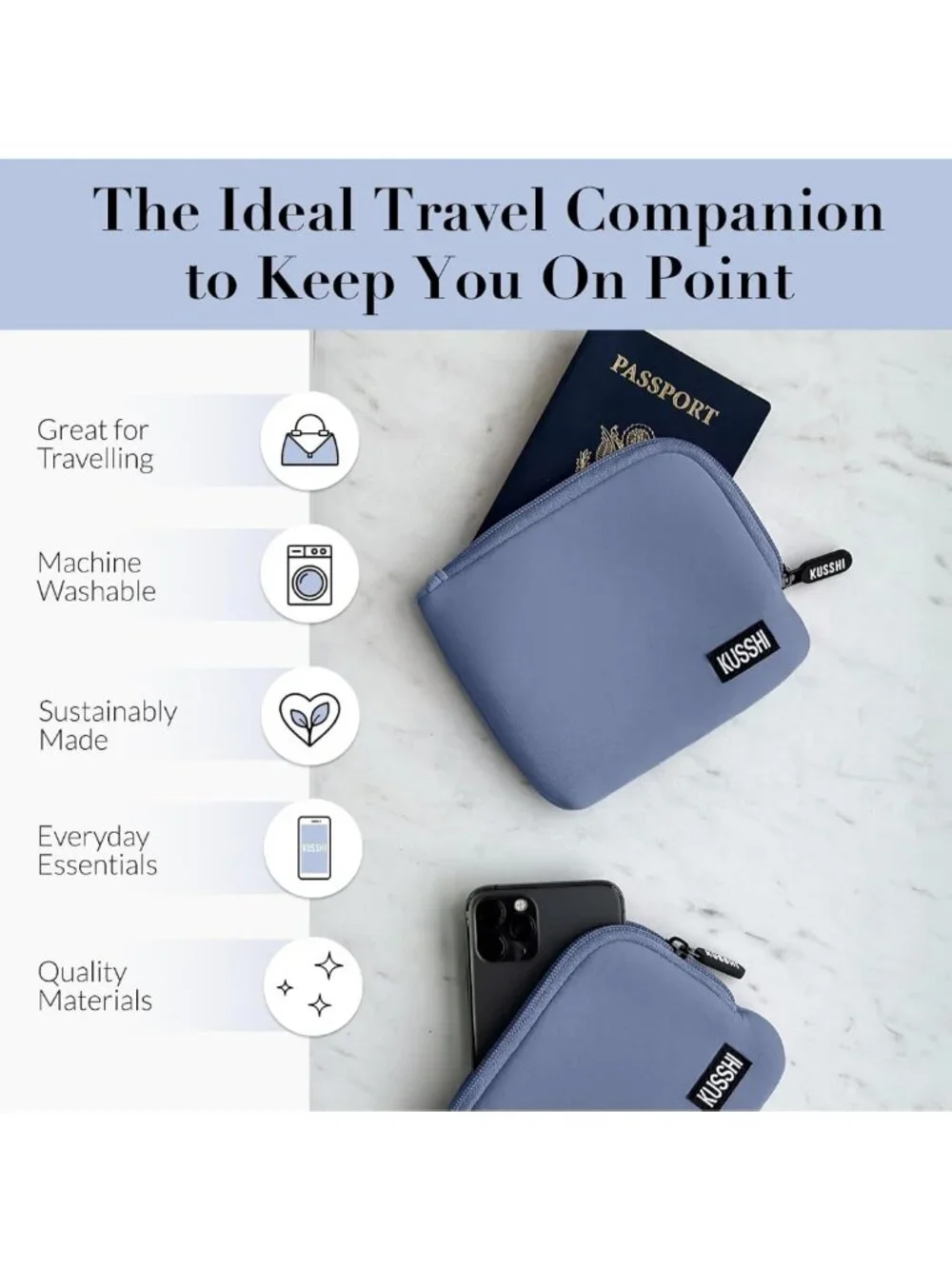 Travel Pouch Set - Neoprene Passport Holder & Zipper Makeup Bag for Purse